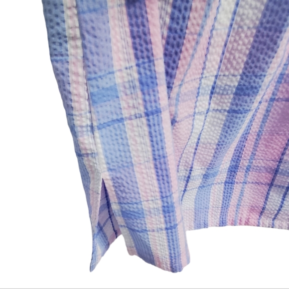 Miss Elaine Women's Short Seersucker Robe Plaid Embroidered Floral Size S - Picture 7 of 12